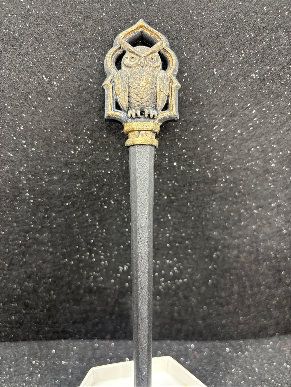 Gothic Owl Hair Fork | Black & Gold Hair Stick | Handmade Owl Hair Pin - Picture 2 of 4
